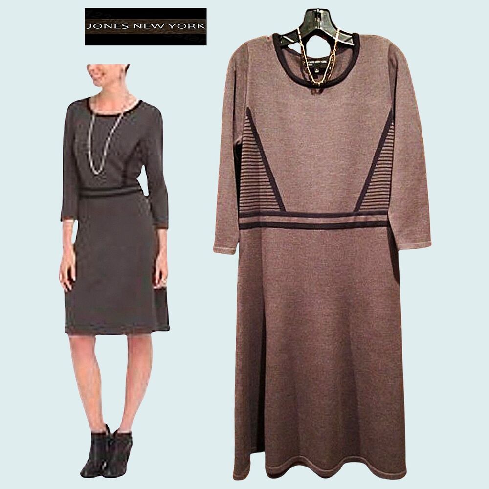 JONES NEW YORK NEW Minimalist Chic Geometric Stripe 3/4-Sleeve Sweater Dress